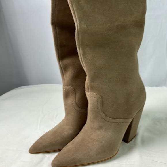 NWOB Dolce Vita Nathen Tan Suede Leather Almond Toe Block Heel Knee Boot Sz 9 - Picture 5 of 8